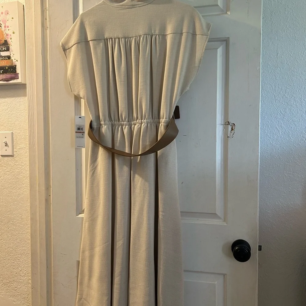 Calvin Klein Neutral Cream Wrap Maxi Dress with Brown Belt - Picture 3 of 3
